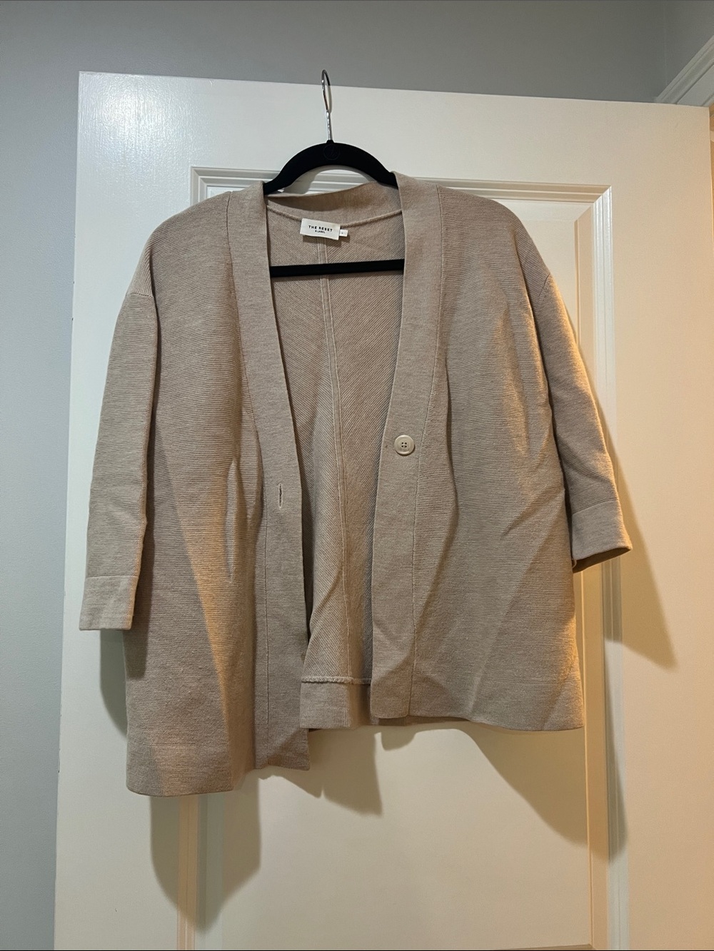 The Reset Beige Open-Front Boxy Cardigan